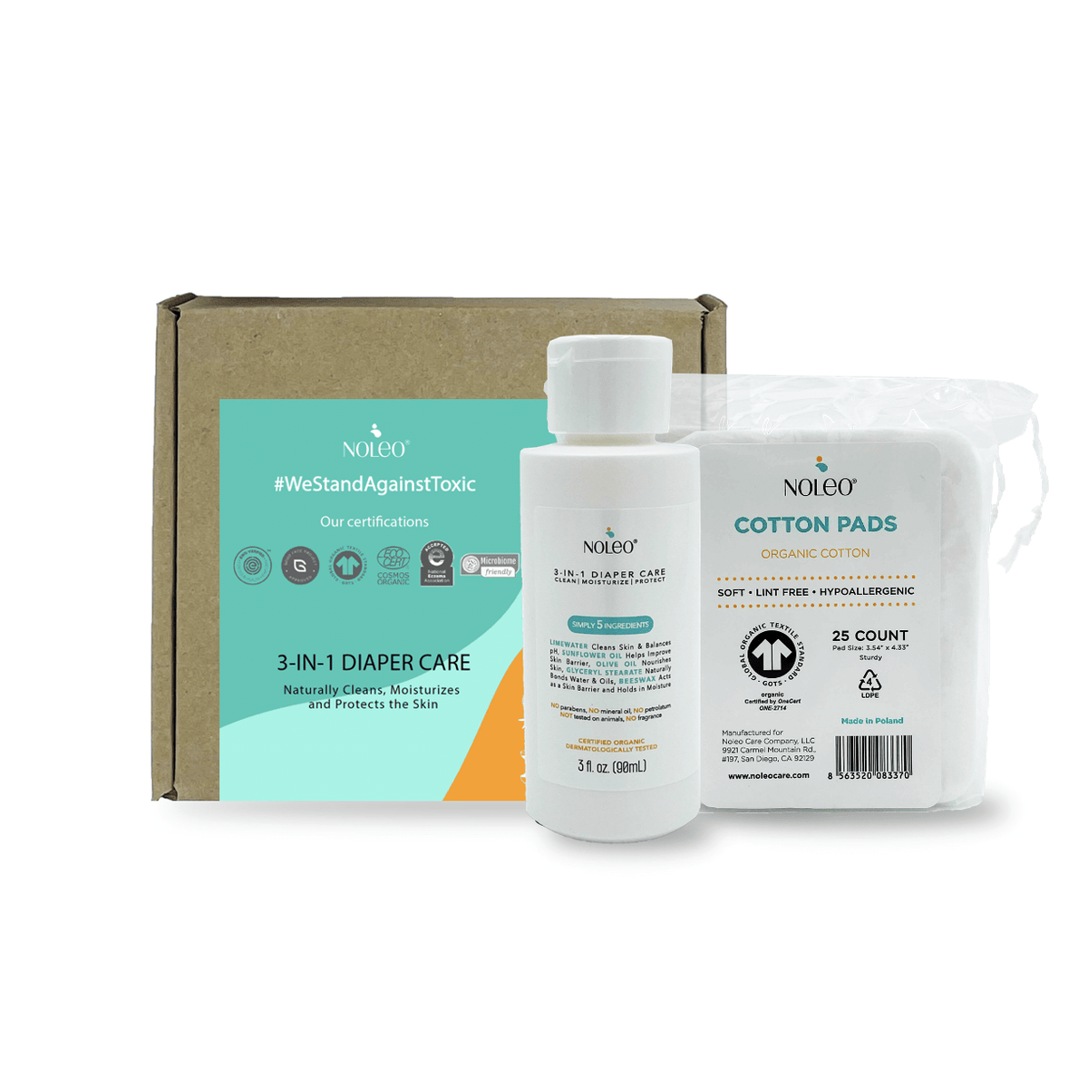 TRAVEL KIT - NOLEO 3-in-1 (3oz) + XL Organic Cotton Pads (25 count)